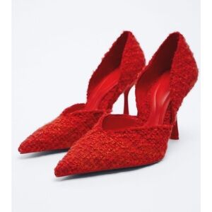 Zara Red Fabric Heels Shoes New